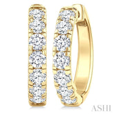 2 Ctw Round Cut Diamond Hoop Earrings in 14K Yellow Gold