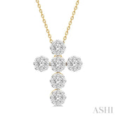 1 Ctw Lovebright Cross Round Cut Diamond Fashion Pendant With Chain in 14K Yellow and White Gold