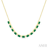 4X3 MM Octagon Shape Emerald and 1/2 Ctw Round Cut Diamond Precious Tennis Necklace in 14K Yellow Gold