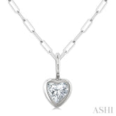 1/5 Ctw Heart Shape Bezel Set Diamond Fashion Pendant With Paperclip Chain in 10K White Gold