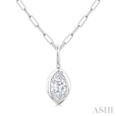 1/5 Ctw Marquise Cut Bezel Set Diamond Fashion Pendant With Paperclip Chain in 10K White Gold
