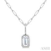 1/5 Ctw Emerald Cut Bezel Set Diamond Fashion Pendant With Paperclip Chain in 10K White Gold