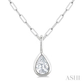 1/5 Ctw Pear Cut Bezel Set Diamond Fashion Pendant With Paperclip Chain in 10K White Gold