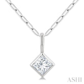 1/5 Ctw Princess Cut Bezel Set Diamond Fashion Pendant with Paperclip Chain in 10K White Gold