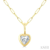 1/5 Ctw Heart Shape Bezel Set Diamond Fashion Pendant With Paperclip Chain in 10K Yellow Gold