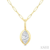1/5 Ctw Marquise Cut Bezel Set Diamond Fashion Pendant With Paperclip Chain in 10K Yellow Gold