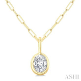 1/5 Ctw Oval Cut Bezel Set Diamond Fashion Pendant With Paperclip Chain in 10K Yellow Gold