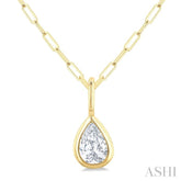 1/5 Ctw Pear Cut Bezel Set Diamond Fashion Pendant With Paperclip Chain in 10K Yellow Gold