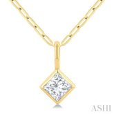 1/5 Ctw Princess Cut Bezel Set Diamond Fashion Pendant with Paperclip Chain in 10K Yellow Gold
