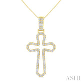 1/2 Ctw Open Window Cross Frame Baguette and Round Cut Diamond Fashion Pendant With Chain in 10K Yellow Gold
