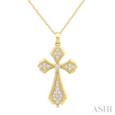 1/6 Ctw Cross Round Cut Diamond Fashion Pendant With Chain in 10K Yellow Gold