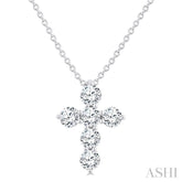 1/2 Ctw Round Cut Diamond Christian Cross 6-Stone Fashion Pendant With Chain in 14K White Gold