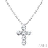 1/4 Ctw Round Cut Diamond Christian Cross 6-Stone Fashion Pendant With Chain in 14K White Gold