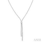 3 Ctw Split Y-Shape Baguette and Round Cut Diamond Lariat Necklace in 14K White Gold