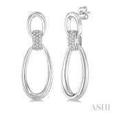 1/10 Ctw Oval Shape Link Round Cut Diamond Fashion Earrings in Sterling Silver