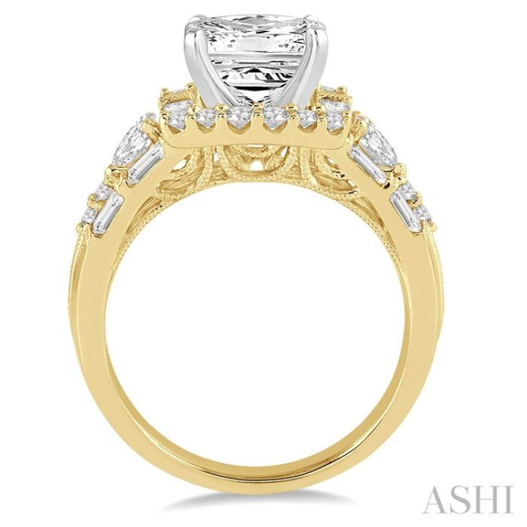 1 1/6 Ctw Diamond Semi-mount Engagement Ring in 14K Yellow and White Gold