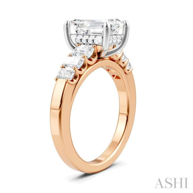 1 Ctw Emerald Shape Emerald and Round Cut Diamond Semi-Mount Engagement Ring in 14K Rose and White Gold