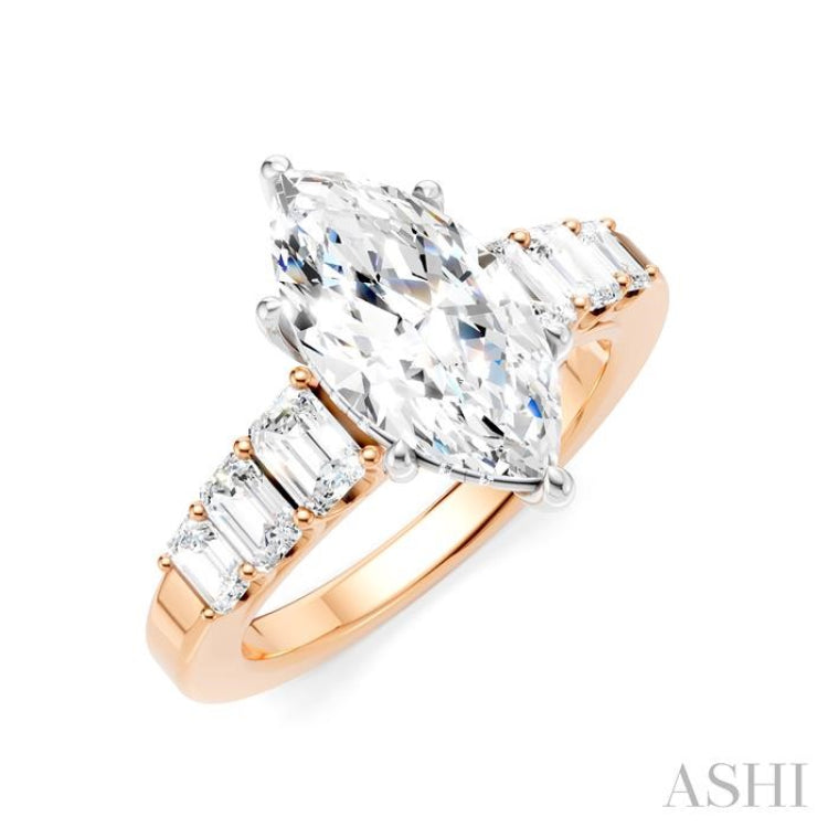 1 Ctw Marquise Shape Emerald and Round Cut Diamond Semi-Mount Engagement Ring in 14K Rose and White Gold