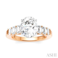 1 Ctw Oval Shape Emerald and Round Cut Diamond Semi-Mount Engagement Ring in 14K Rose and White Gold