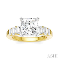 1 Ctw Princess Shape Emerald and Round Cut Diamond Semi-Mount Engagement Ring in 14K Yellow and White Gold