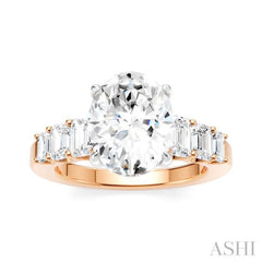 1 1/4 Ctw Oval Shape Emerald and Round Cut Diamond Semi-Mount Engagement Ring in 14K Rose and White Gold