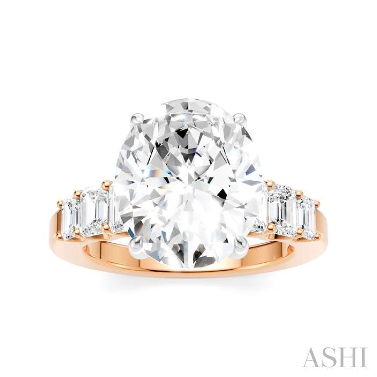 1 1/4 Ctw Oval Shape Emerald and Round Cut Diamond Semi-Mount Engagement Ring in 14K Rose and White Gold