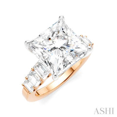 1 1/4 Ctw Princess Shape Emerald and Round Cut Diamond Semi-Mount Engagement Ring in 14K Rose and White Gold