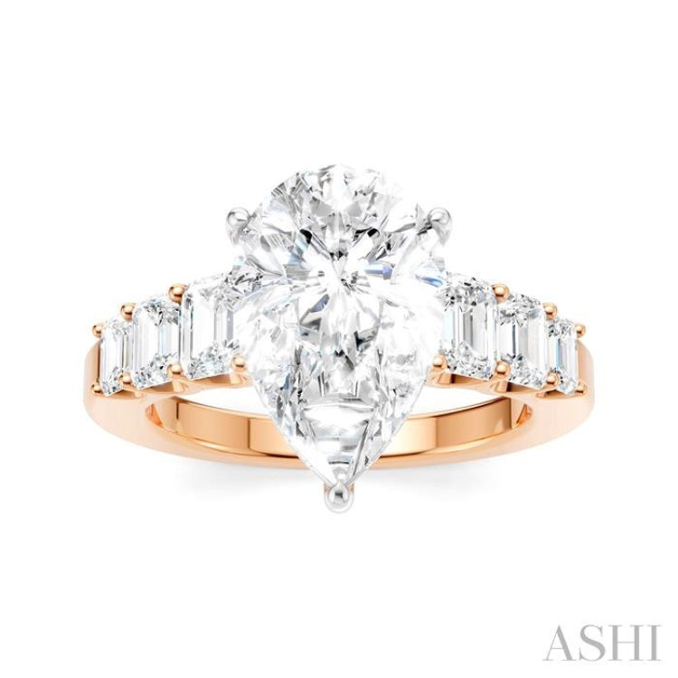 1 1/4 Ctw Pear Shape Emerald and Round Cut Diamond Semi-Mount Engagement Ring in 14K Rose and White Gold