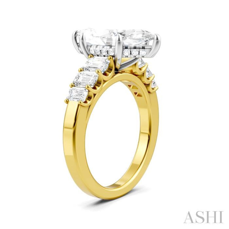 1 1/5 Ctw Marquise Shape Emerald and Round Cut Diamond Semi-Mount Engagement Ring in 14K Yellow and White Gold