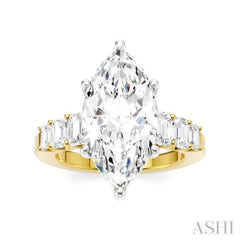 1 1/4 Ctw Marquise Shape Emerald and Round Cut Diamond Semi-Mount Engagement Ring in 14K Yellow and White Gold