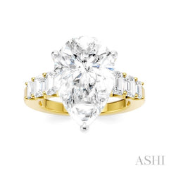 1 1/4 Ctw Pear Shape Emerald and Round Cut Diamond Semi-Mount Engagement Ring in 14K Yellow and White Gold