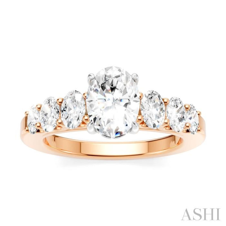 1 Ctw Oval Shape Oval and Round Cut Diamond Semi-Mount Engagement Ring in 14K Rose and White Gold