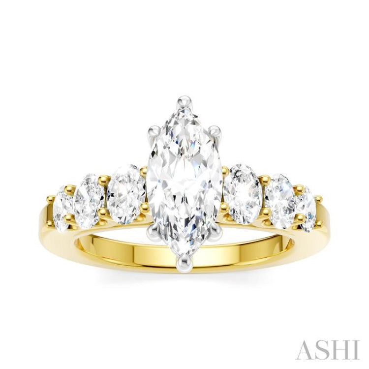 1 Ctw Marquise Shape Oval and Round Cut Diamond Semi-Mount Engagement Ring in 14K Yellow and White Gold