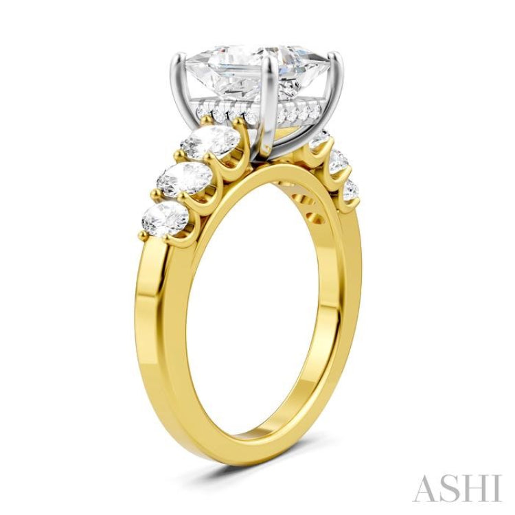 1 Ctw Princess Shape Oval and Round Cut Diamond Semi-Mount Engagement Ring in 14K Yellow and White Gold