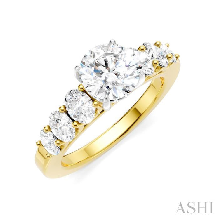 1 Ctw Round Shape Oval and Round Cut Diamond Semi-Mount Engagement Ring in 14K Yellow and White Gold