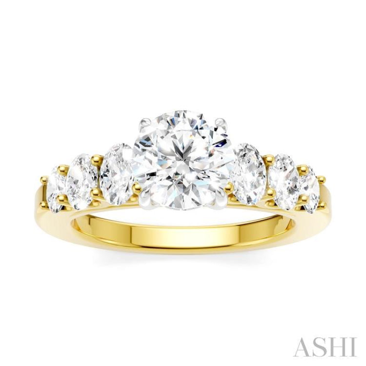 1 Ctw Round Shape Oval and Round Cut Diamond Semi-Mount Engagement Ring in 14K Yellow and White Gold