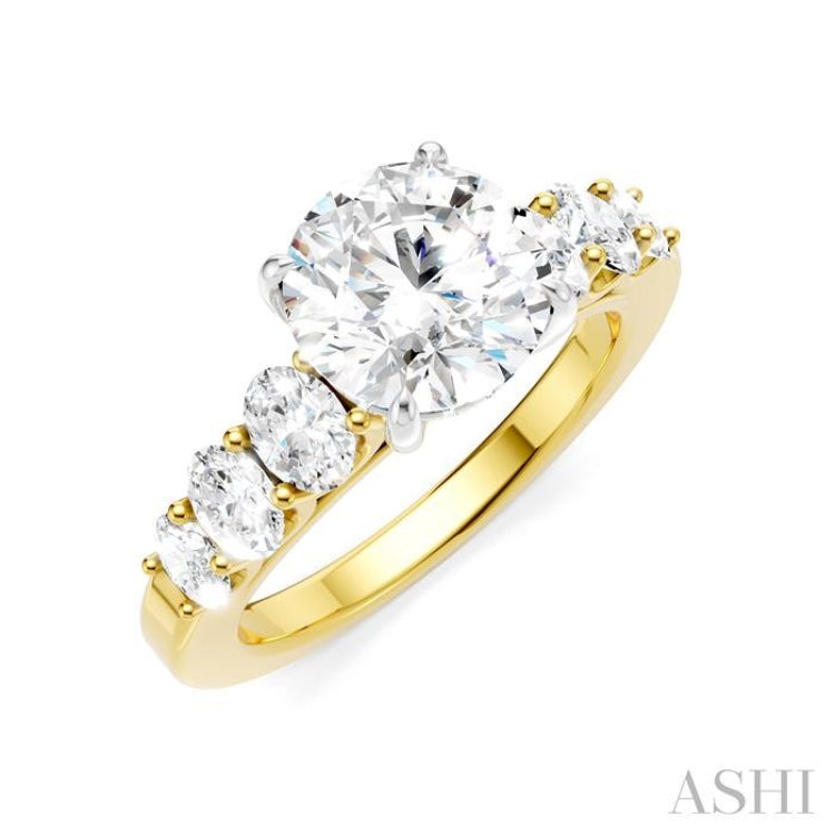 1 Ctw Round Shape Oval and Round Cut Diamond Semi-Mount Engagement Ring in 14K Yellow and White Gold