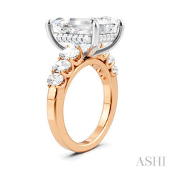 1 1/4 Ctw Emerald Shape Oval and Round Cut Diamond Semi-Mount Engagement Ring in 14K Rose and White Gold