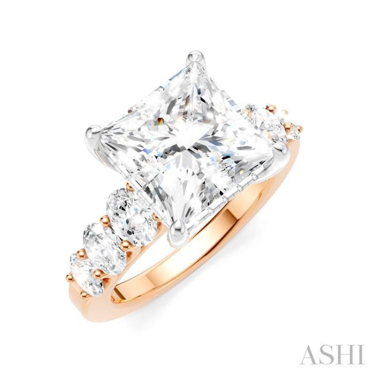 1 1/4 Ctw Princess Shape Oval and Round Cut Diamond Semi-Mount Engagement Ring in 14K Rose and White Gold