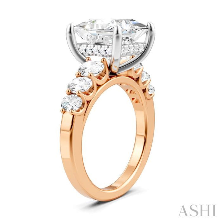 1 1/4 Ctw Princess Shape Oval and Round Cut Diamond Semi-Mount Engagement Ring in 14K Rose and White Gold