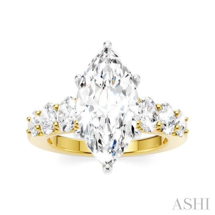 1 1/4 Ctw Marquise Shape Oval and Round Cut Diamond Semi-Mount Engagement Ring in 14K Yellow and White Gold