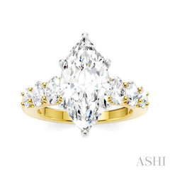 1 1/4 Ctw Marquise Shape Oval and Round Cut Diamond Semi-Mount Engagement Ring in 14K Yellow and White Gold