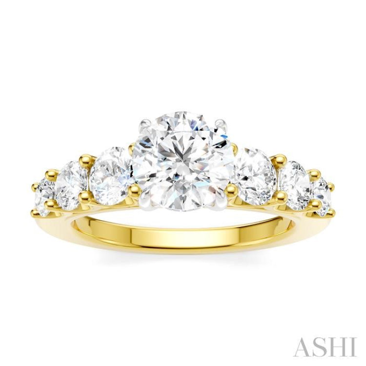 1 1/10 Ctw Round Shape Round Cut Diamond Semi-Mount Engagement Ring in 14K Yellow and White Gold