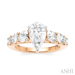 1 1/10 Ctw Pear Shape Round Cut Diamond Semi-Mount Engagement Ring in 14K Rose and White Gold