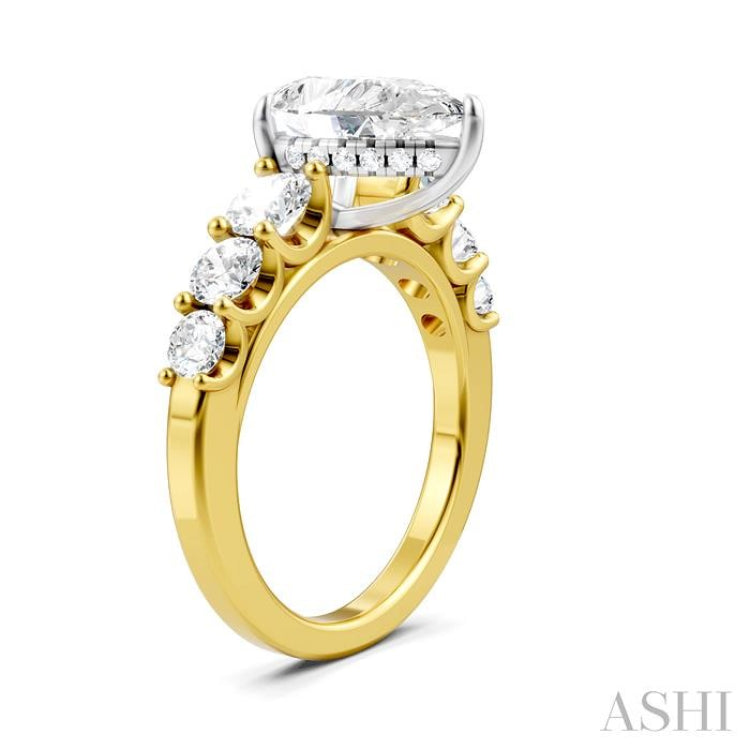 1 1/10 Ctw Pear Shape Round Cut Diamond Semi-Mount Engagement Ring in 14K Yellow and White Gold