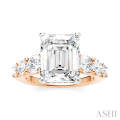 1 1/5 Ctw Emerald Shape Round Cut Diamond Semi-Mount Engagement Ring in 14K Rose and White Gold