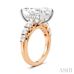 1 1/4 Ctw Emerald Shape Round Cut Diamond Semi-Mount Engagement Ring in 14K Rose and White Gold