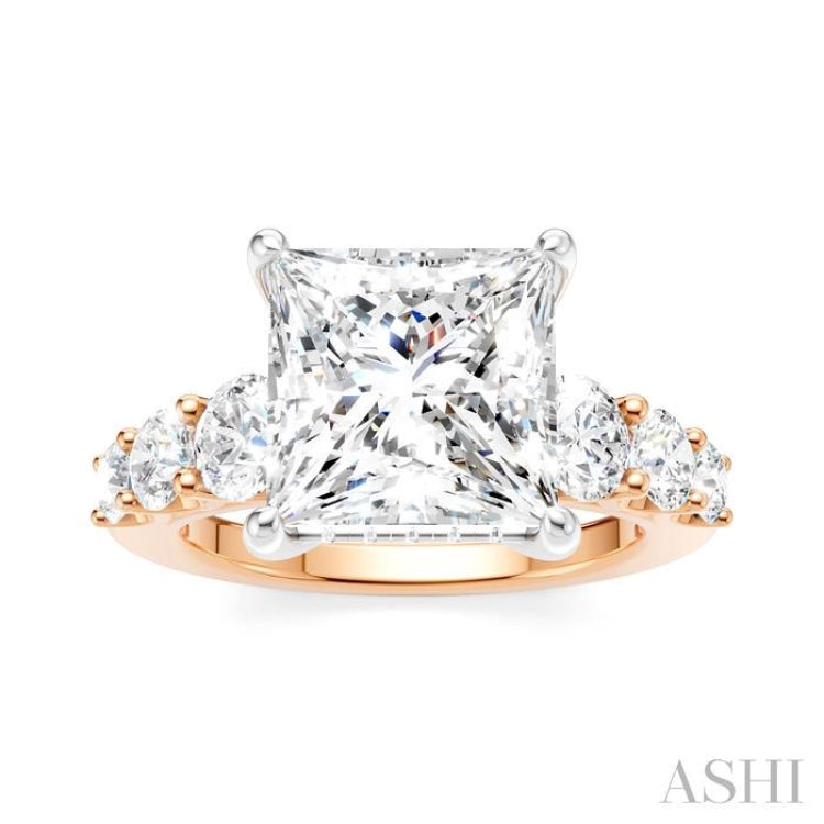 1 1/4 Ctw Princess Shape Round Cut Diamond Semi-Mount Engagement Ring in 14K Rose and White Gold