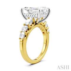 1 1/4 Ctw Emerald Shape Round Cut Diamond Semi-Mount Engagement Ring in 14K Yellow and White Gold