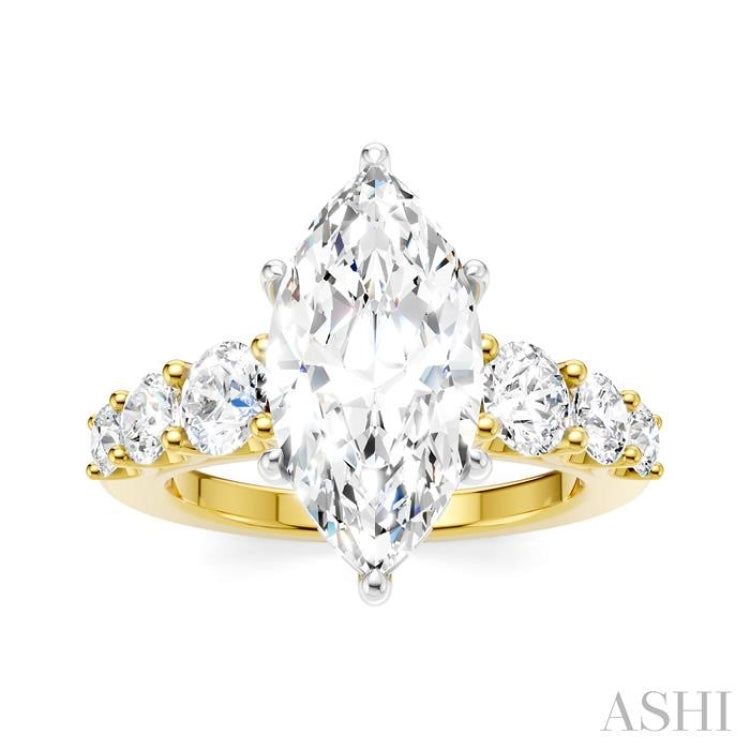 1 1/5 Ctw Marquise Shape Round Cut Diamond Semi-Mount Engagement Ring in 14K Yellow and White Gold